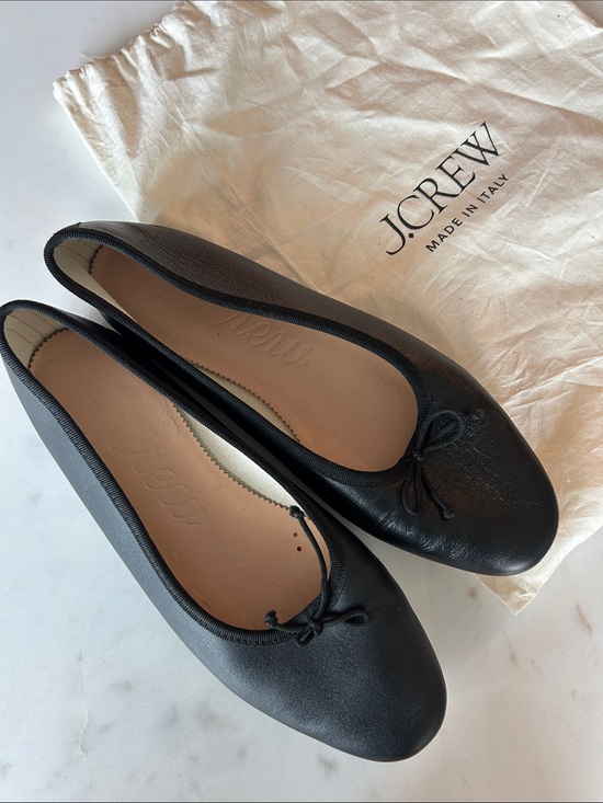 J. Crew Shoes - J. Crew Black Leather Round-Toe Ballet Flats with Bow